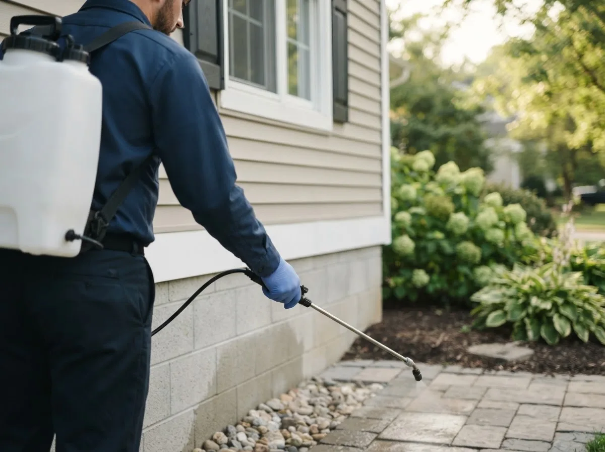 Pest control technician inspecting a home in Spirit Lake, ID